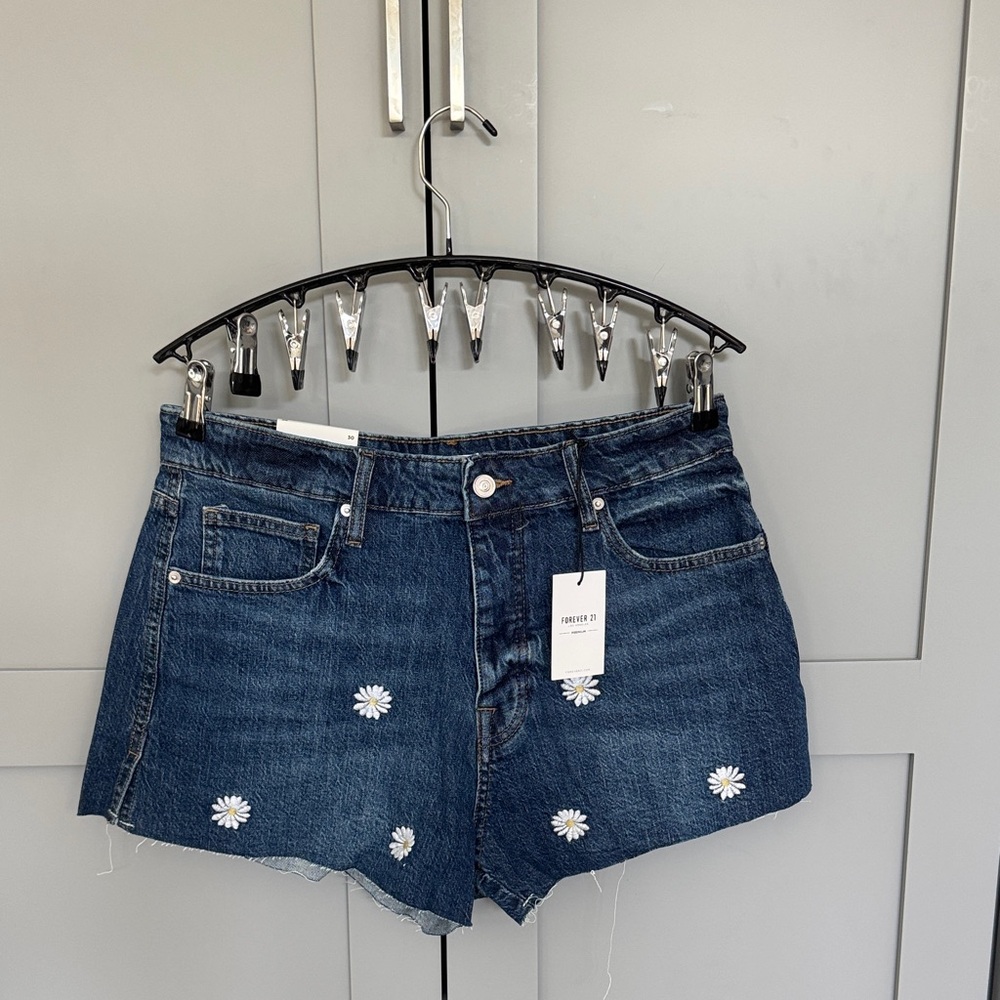 Forever 21 Blue Jean Shorts with Floral Accents